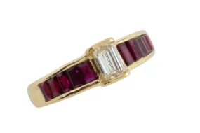 18 carat gold baguette ruby and diamond ring