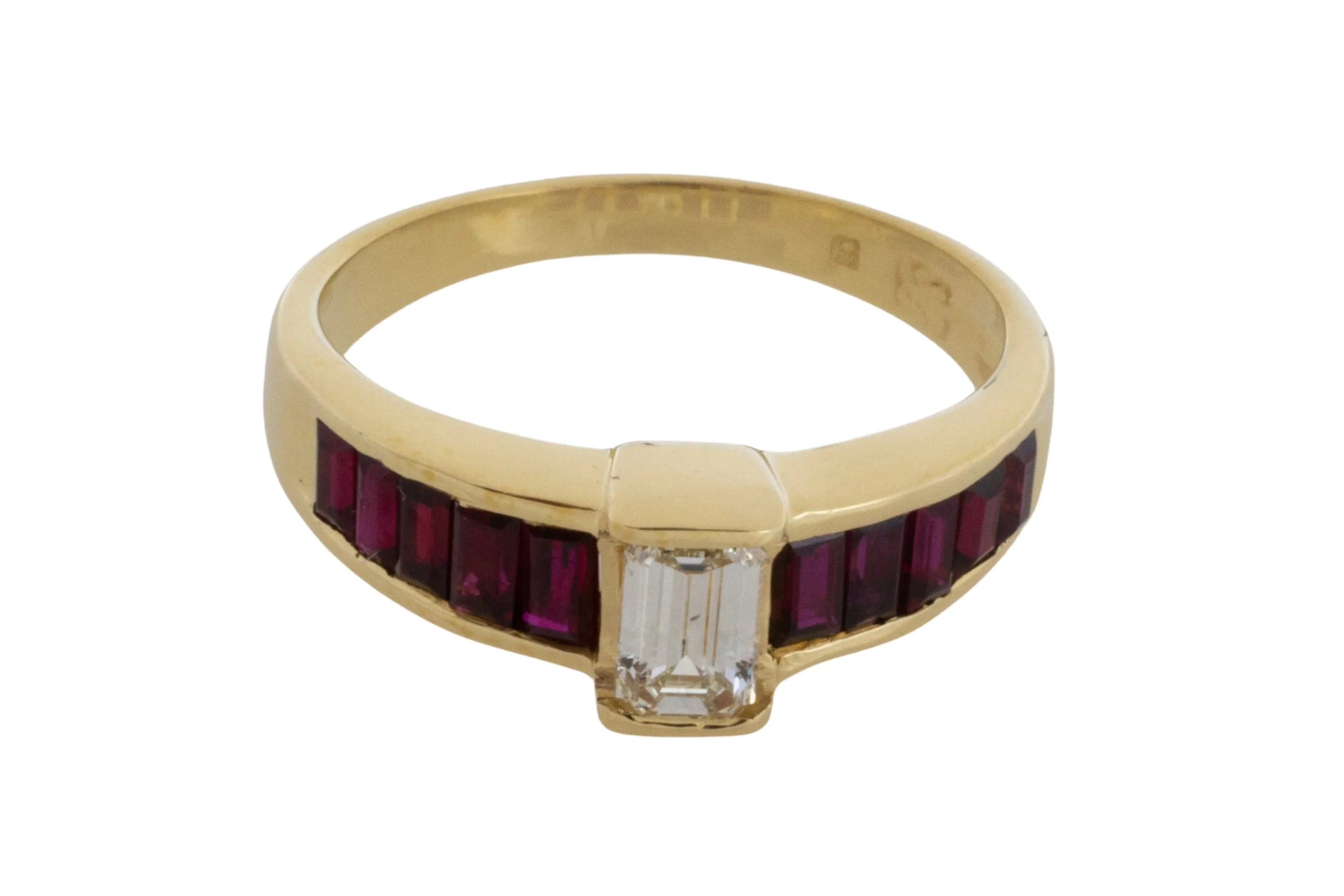 18 carat gold baguette ruby and diamond ring