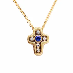 18K Cross Sapphire & Diamond Pendant & Chain - M-1815 Blue