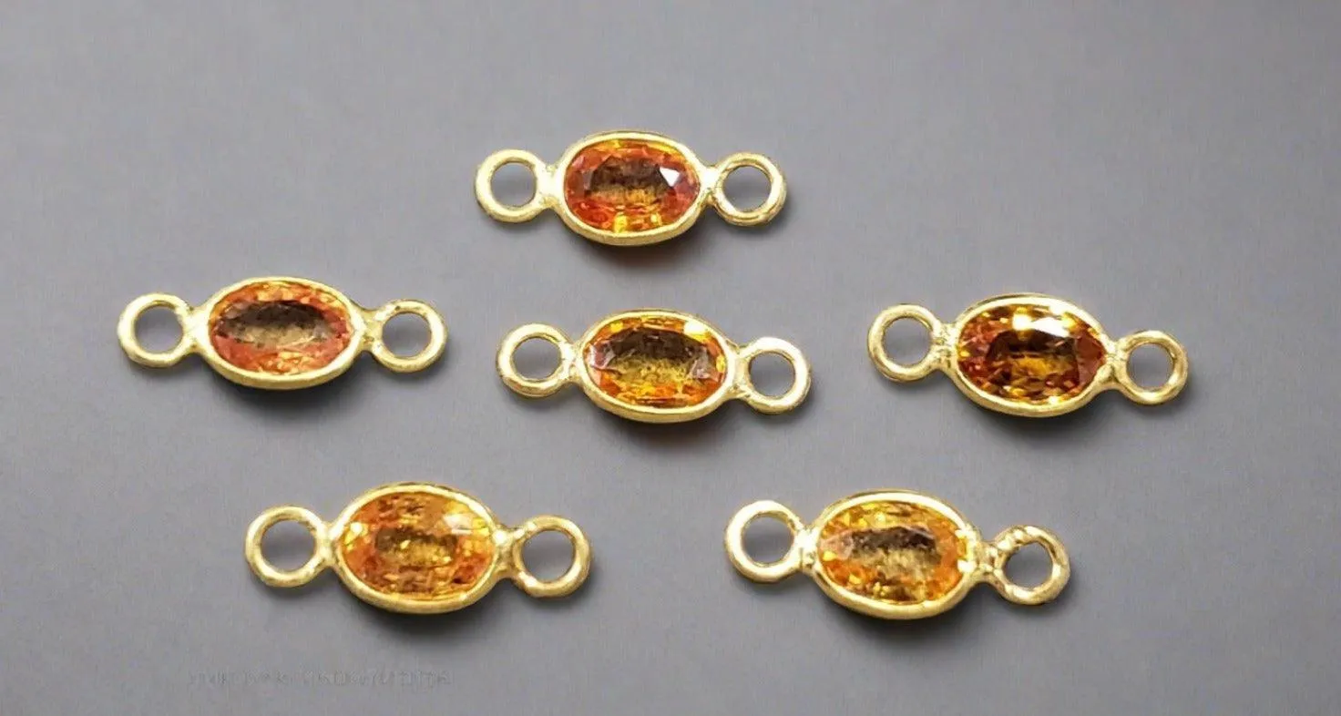 18k Gold Oval Yellow/Orange Sapphire Connector Charm