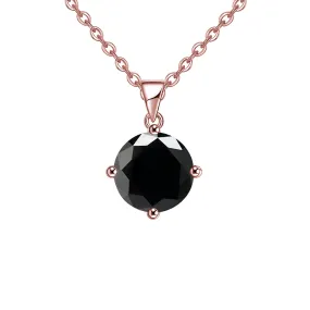 18K Rose Gold 4 Carat Created Black Sapphire Round Stud Necklace Plated 18 inch