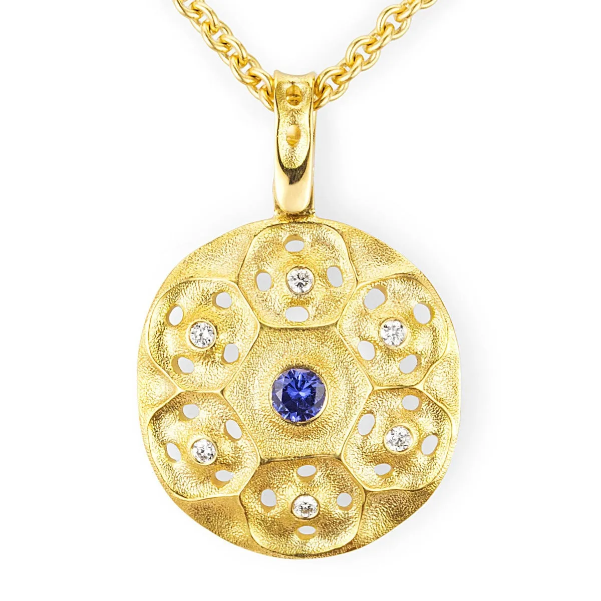 18K Rose Window Sapphire & Diamond Pendant - M-129S