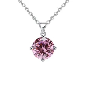 18K White Gold 1/2 Carat Created Pink Sapphire Round Stud Necklace Plated 18 inch