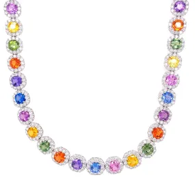 18K White Gold Diamond   Multi Sapphire Necklace