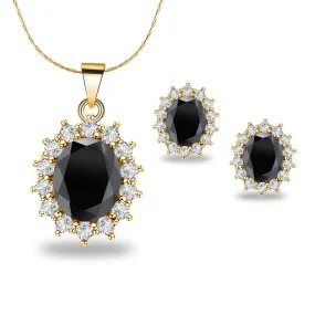 18K Yellow Gold Created Black Sapphire Round 1 Carat Oval Necklace Plated 18 inch