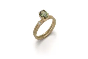 18k Yellow Gold Sapphire Claw Diamond Engagement Ring