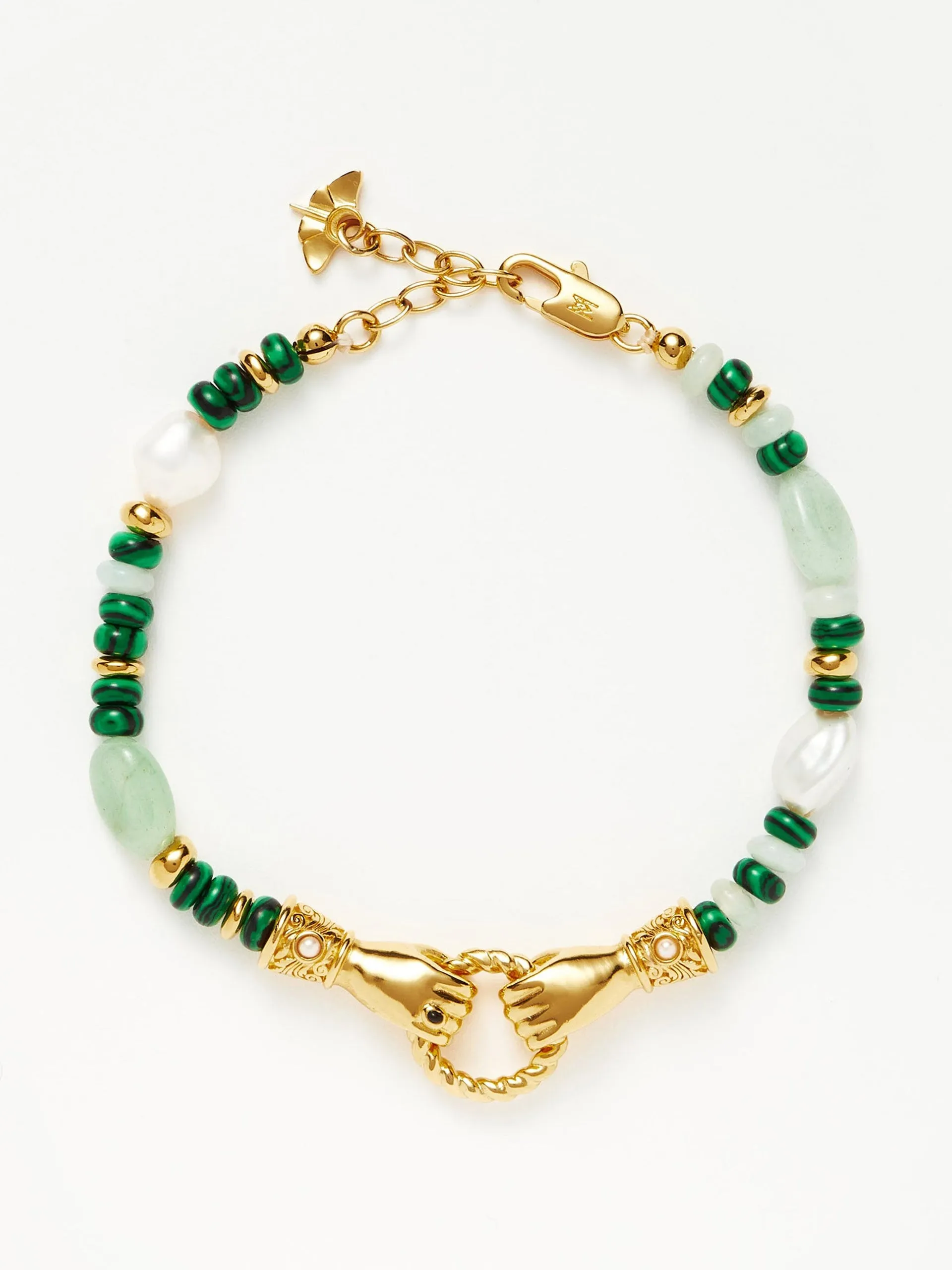 18kt gold plated multi green gemstone bracelet