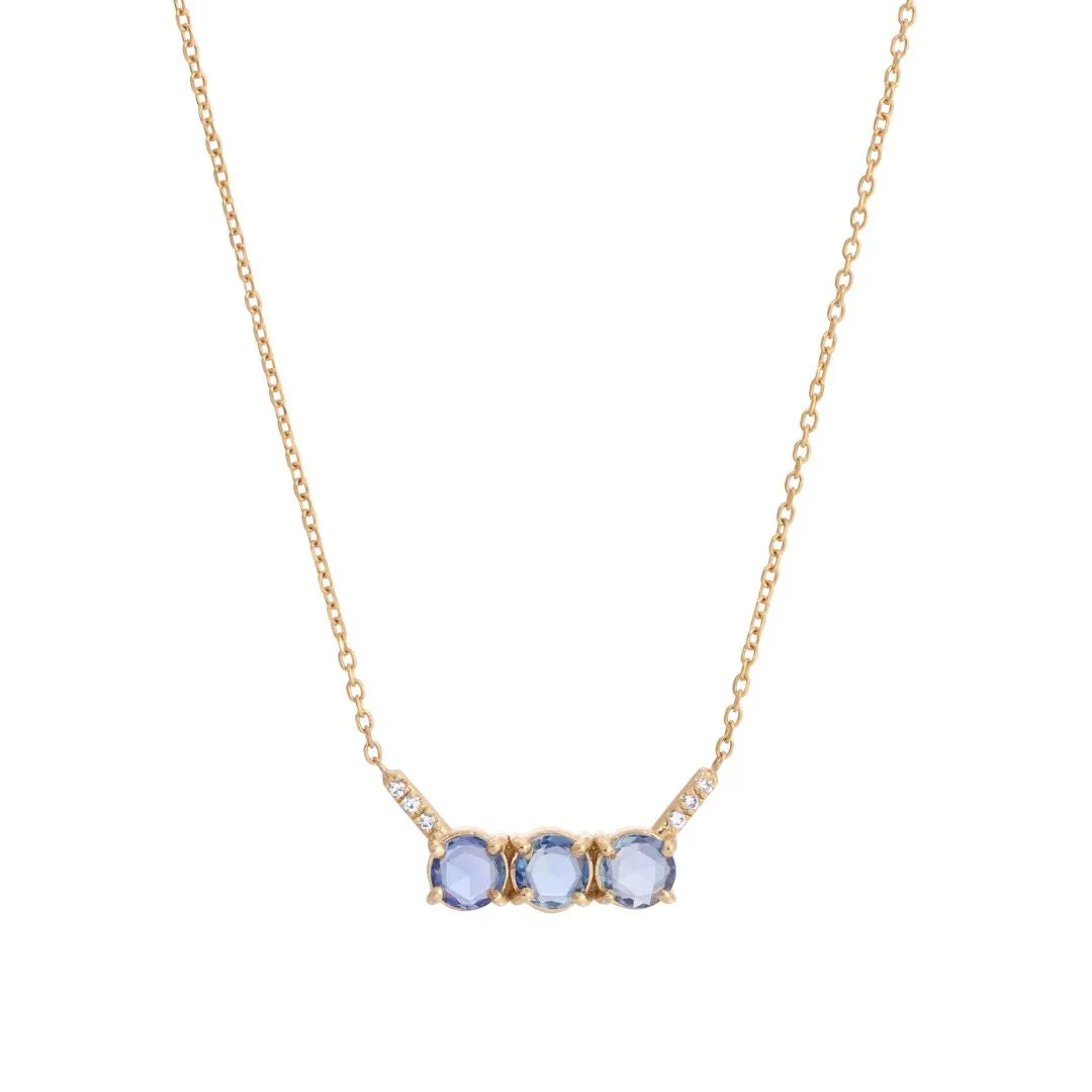 3 Rose Cut Blue Sapphire Equilibrium Necklace