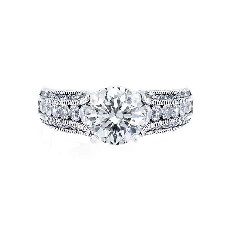 3 Row Milgrain Tapered Diamond Engagement Ring