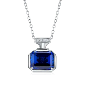 4.0 Carat Rectangular Lab-Created Sapphire Pendant Necklace with S925 Silver-Plated Platinum Finish