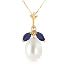 4.5 Carat 14K Solid Yellow Gold Necklace Natural Pearl Sapphire