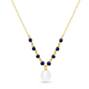 5 Carat 14K Solid Yellow Gold Necklace Natural Sapphire Pearl