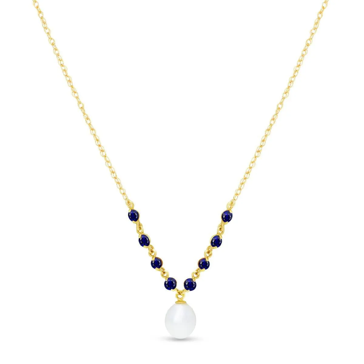 5 Carat 14K Solid Yellow Gold Necklace Natural Sapphire Pearl