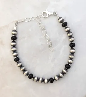 6mm Navajo Pearls & Onyx Bracelet Sterling Silver