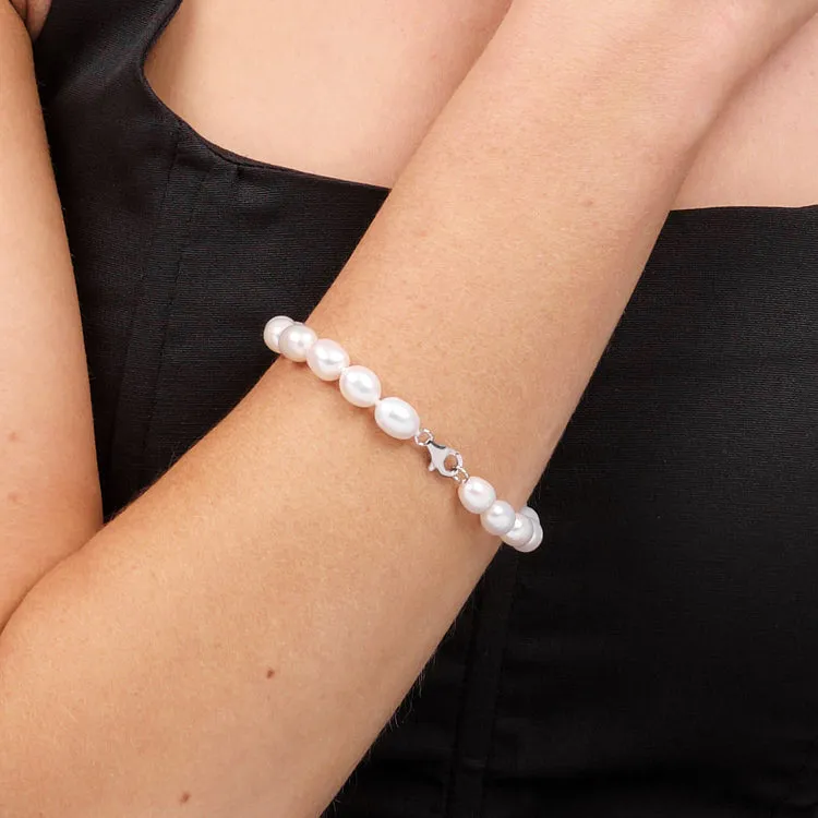 7-8mm Rice Shape Freshwater Pearl Bracelet for Women