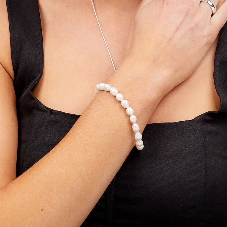 7-8mm Rice Shape Freshwater Pearl Bracelet for Women