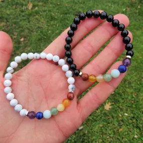 7 Chakra Bracelet w/ Crystal Healing Stone Beads in Black or White