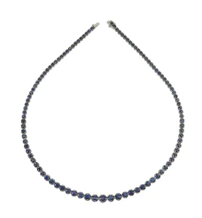 8.29ct tw Miracle Set Royal Blue Sapphire Gem Stone Riviera Line Tennis Statement Necklace