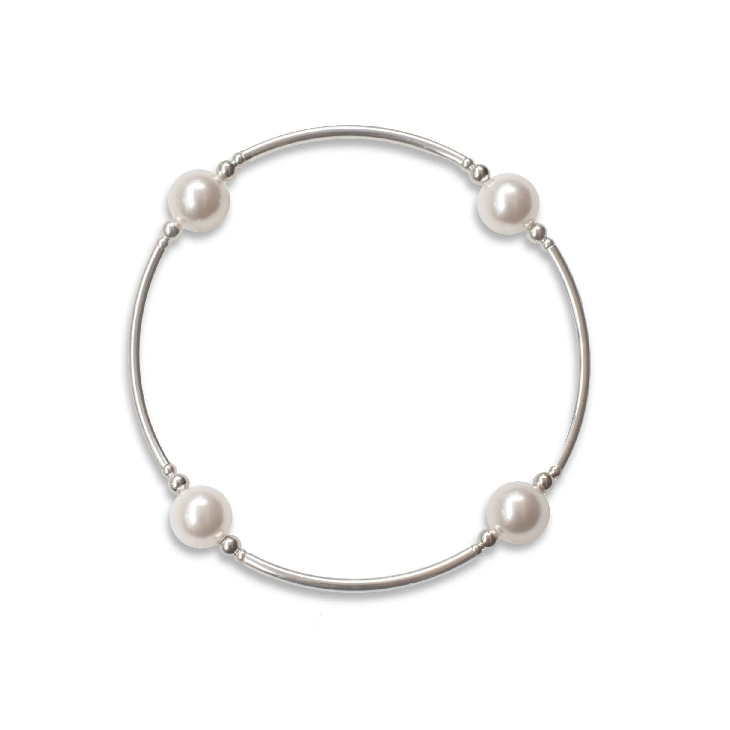 8mm White Pearl Silver Blessing Bracelet: S