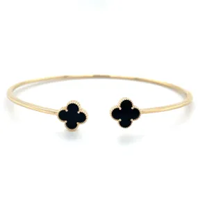 9ct Yellow Gold Black Onyx Clover Bangle