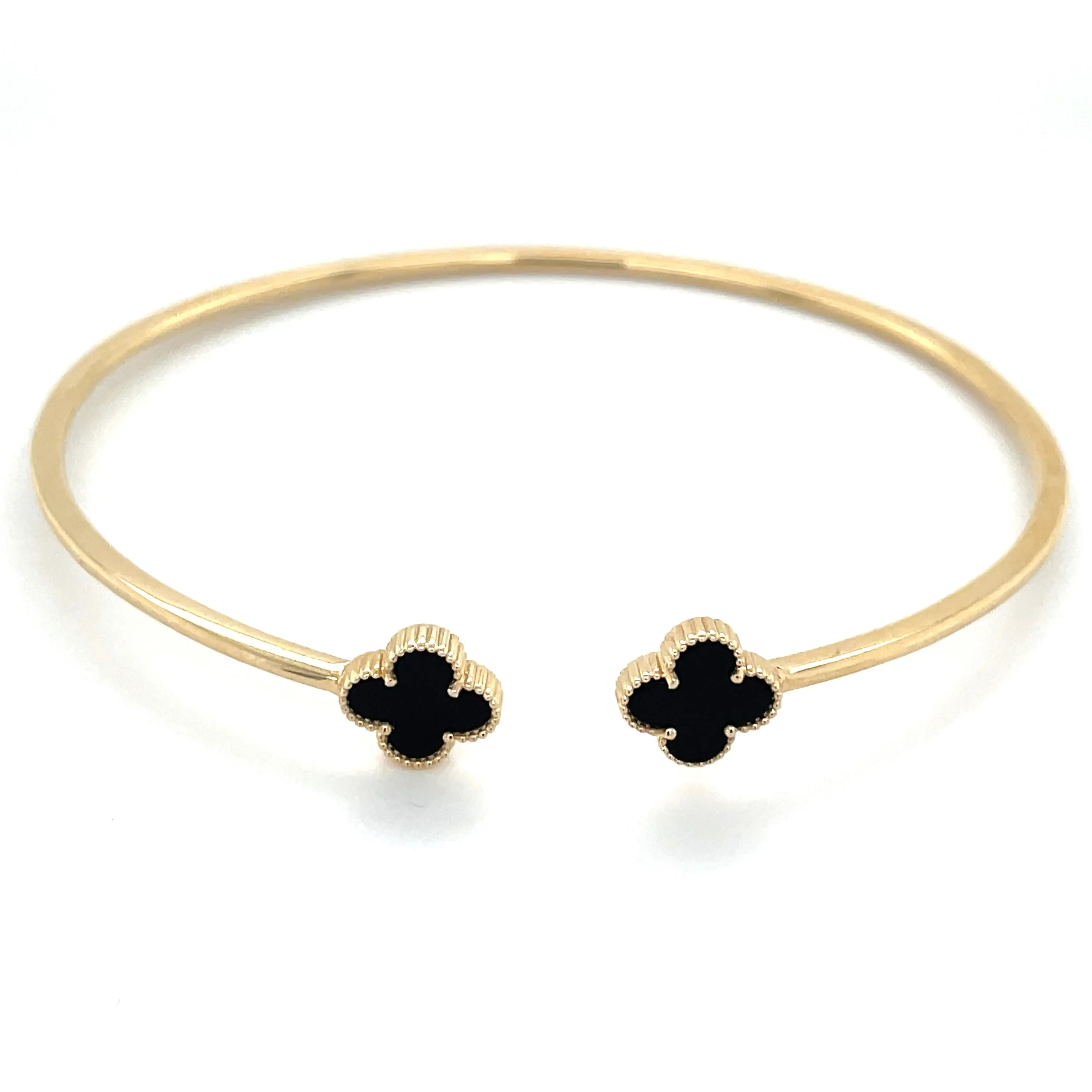 9ct Yellow Gold Black Onyx Clover Bangle