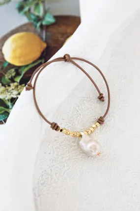 Adorne Pearl Drop Adjustable Bracelet Nude