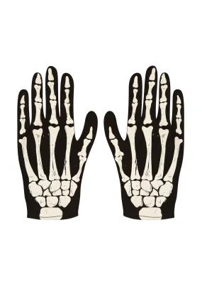 Adults Skeleton Gloves Bone Print Spooky Halloween Unisex Fancy Dress Party Black Gloves