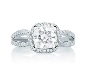 A.JAFFE ART DECO CUSHION CUT HALO ENGAGEMENT RING 0.37             (not including center stone)