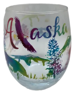 Alaska Animals Watercolor Stemless Wineglass