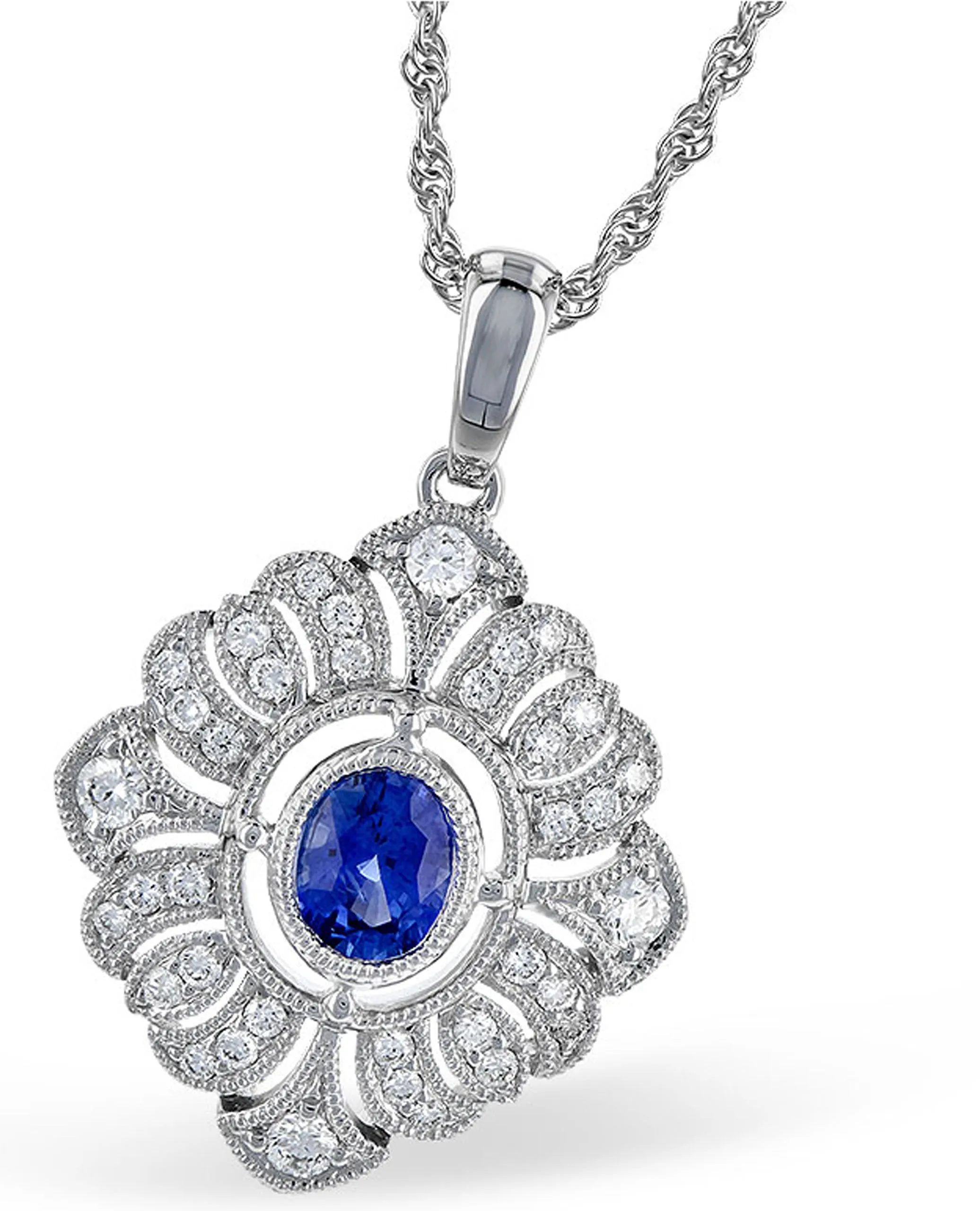 Allison Kaufman 14K White Gold Sapphire & Diamond Pendant Necklace