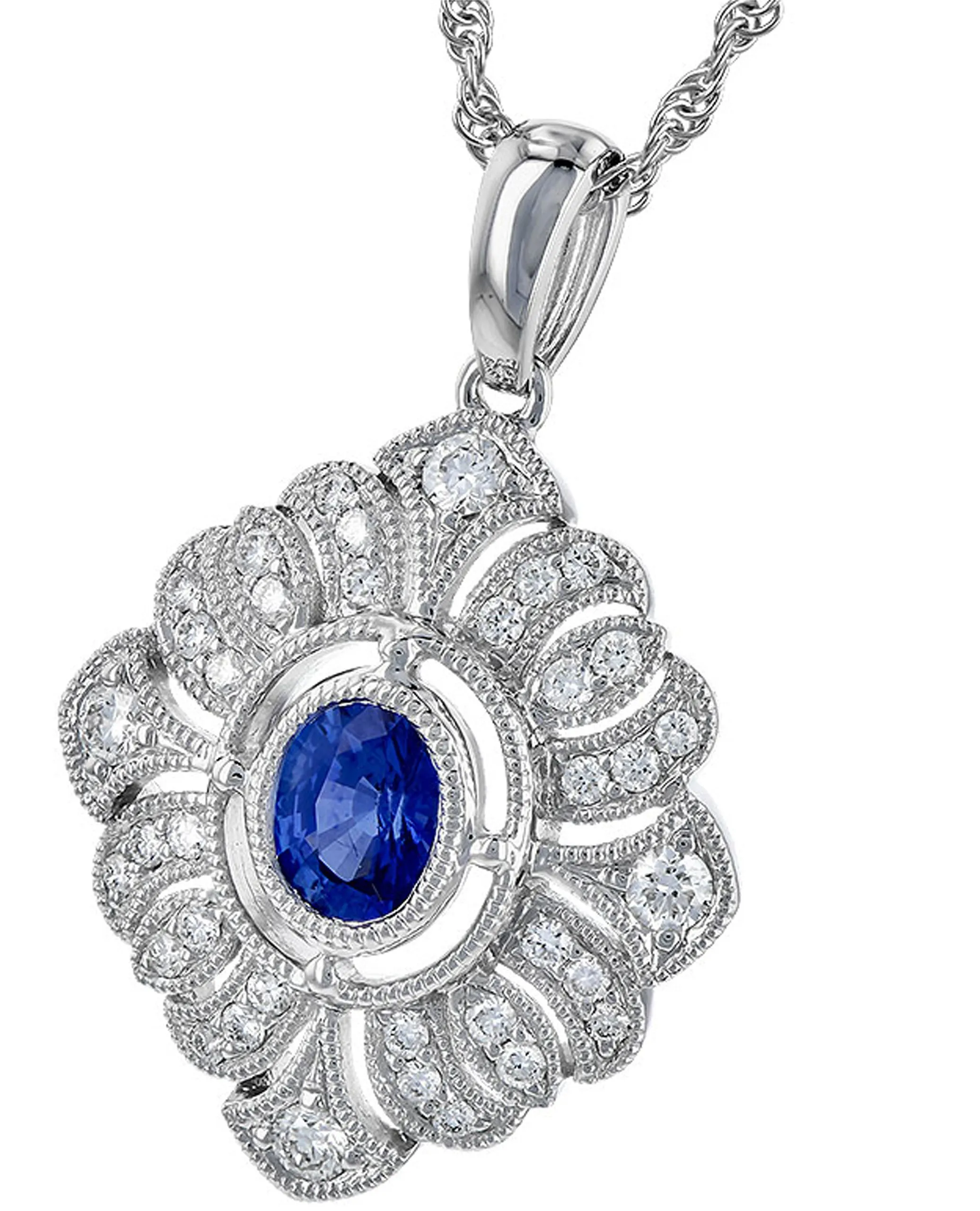 Allison Kaufman 14K White Gold Sapphire & Diamond Pendant Necklace