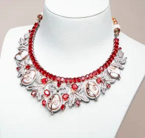 Anoushka Ruby Red Mother of Pearl Necklace & Earring Set By Jaipur Rose Luxury Indian Jewelry Online