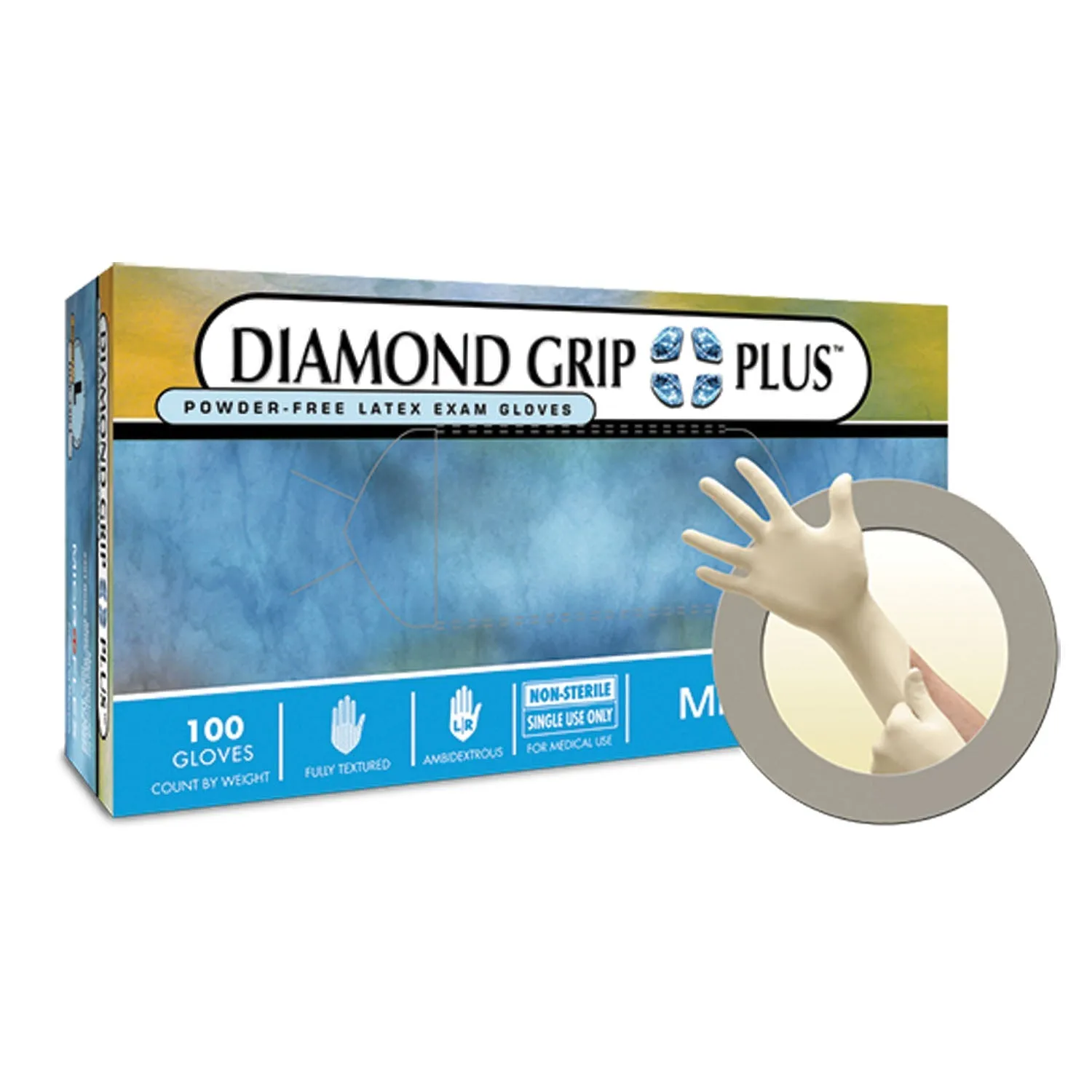 Ansell Microflex Diamond Grip Plus Powder-Free Latex Exam Gloves Glove Exam Latex Diamond Gripplus Pf Lg 100/Bx 10Bx/Cs