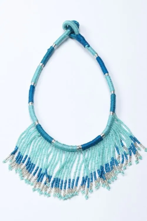 Antarang-  Aasmani (Blue) Jumki Bead Choker,  100% Cotton. Hand Made By Divyang Rural Women.