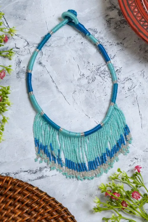 Antarang-  Aasmani (Blue) Jumki Bead Choker,  100% Cotton. Hand Made By Divyang Rural Women.