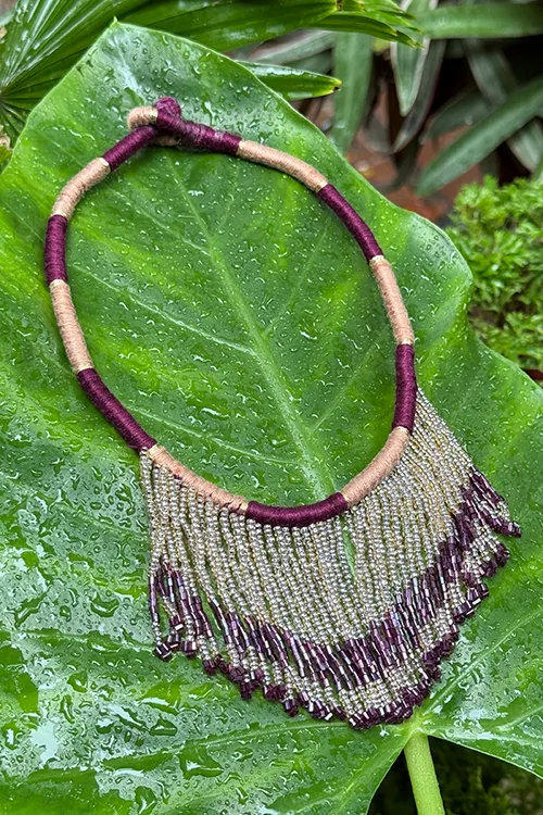 Antarang-  Jamun Phool(Wine),  Jumki Bead Choker,  100% Cotton.  Hand Made By Divyang Rural Women.