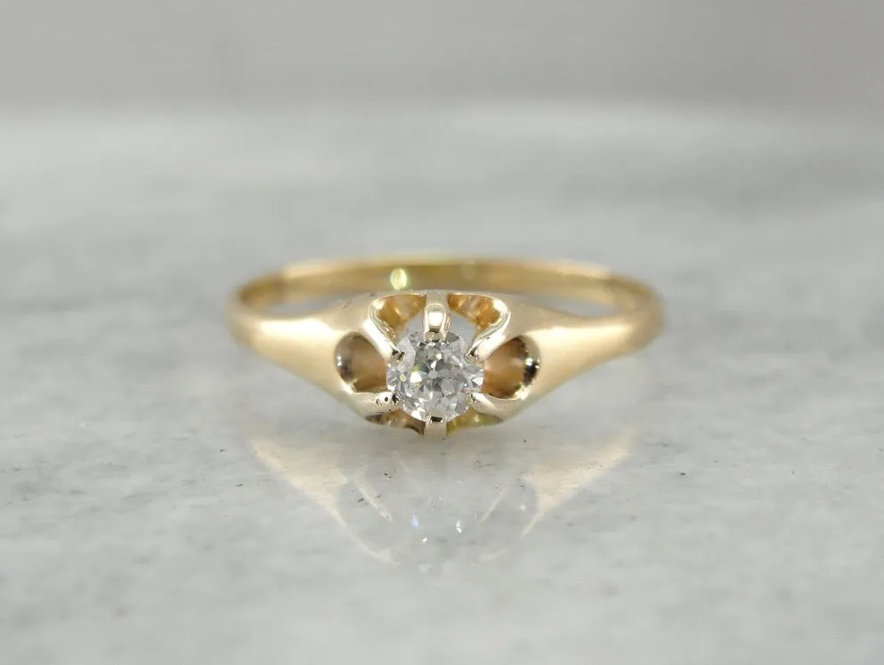 Antique Diamond Solitaire Engagement Ring, Beautiful Old Mine Cut Diamond