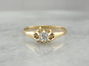 Antique Diamond Solitaire Engagement Ring, Beautiful Old Mine Cut Diamond