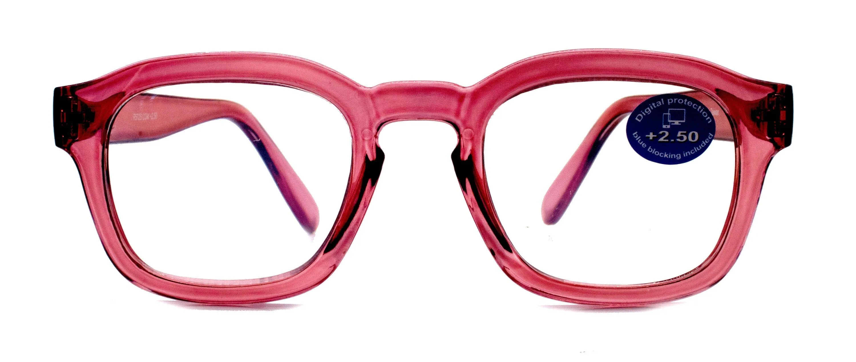 Apollo, (Blue Light Glasses) (Blue Light Blocker) Reduce Eyestrain, A/R Anti Glare.  1.25  3.00, Large Square (Pink) NY Fifth Avenue.