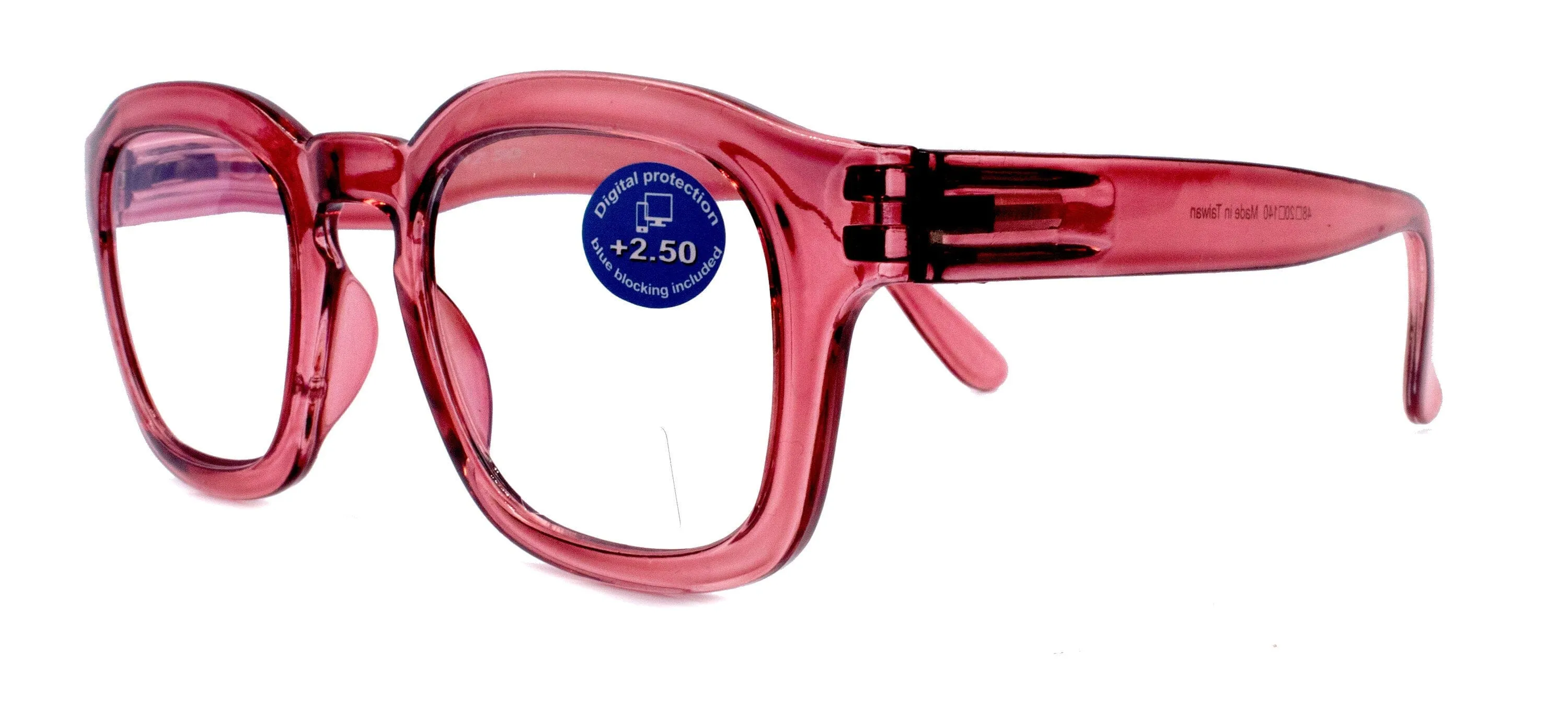 Apollo, (Blue Light Glasses) (Blue Light Blocker) Reduce Eyestrain, A/R Anti Glare.  1.25  3.00, Large Square (Pink) NY Fifth Avenue.