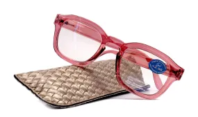 Apollo, (Blue Light Glasses) (Blue Light Blocker) Reduce Eyestrain, A/R Anti Glare.  1.25  3.00, Large Square (Pink) NY Fifth Avenue.