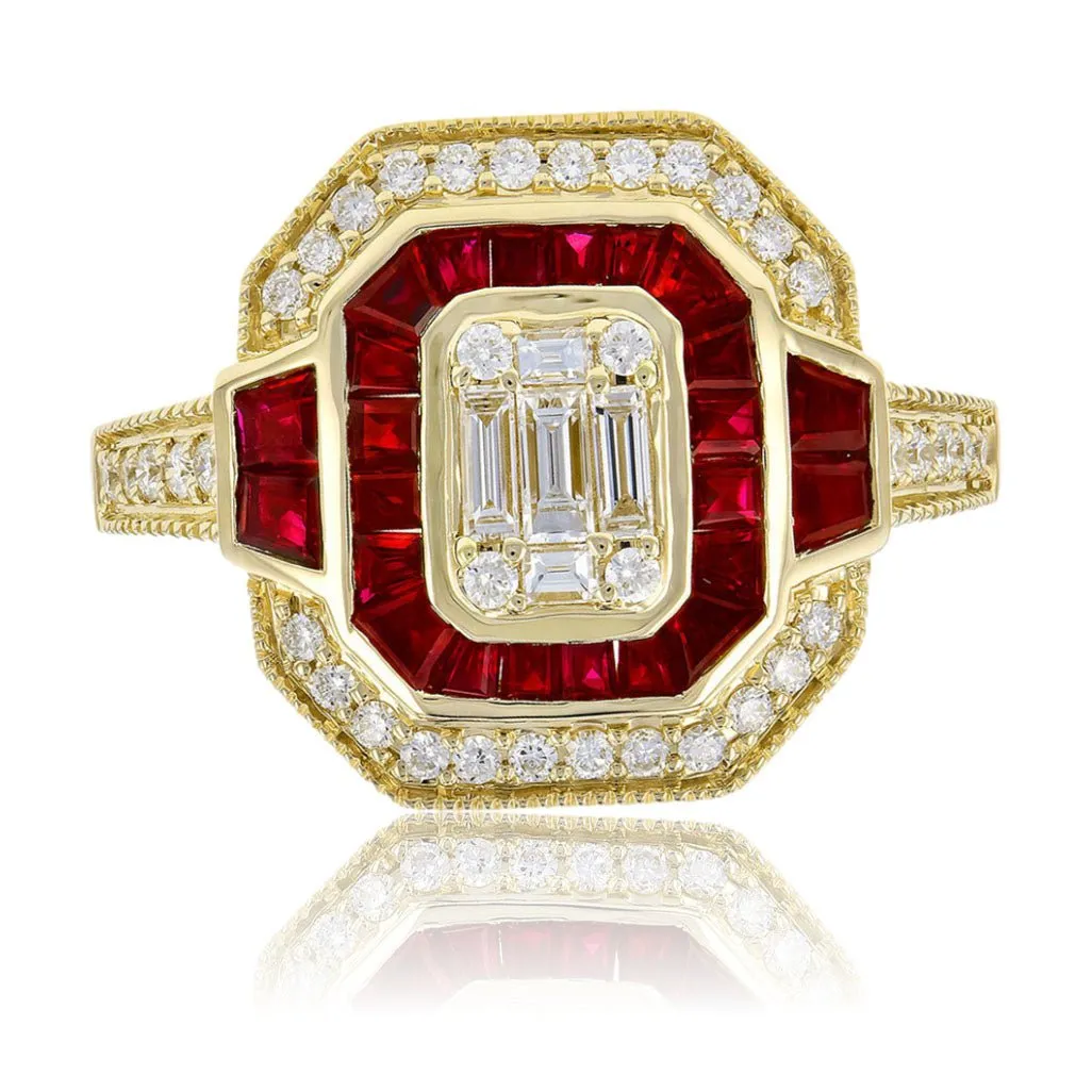 Baguette Ruby & Diamond Art Deco Inspired Ring