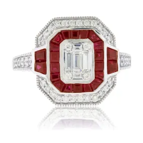 Baguette Ruby & Diamond Art Deco Inspired Ring