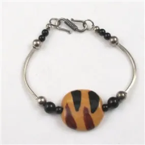 Bangle Bracelet with Fair Trade Tiger Kazuri Bead