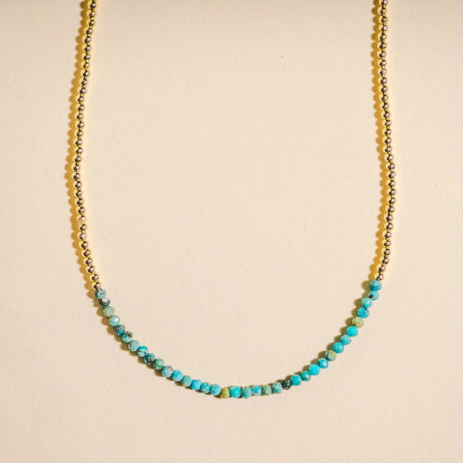 Beaded Crystal Necklace - Gold with Turquoise