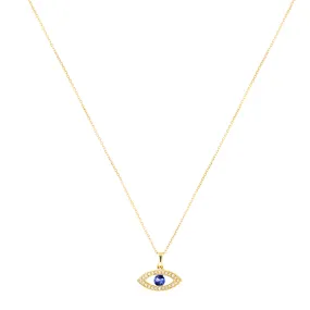 Bijou Collection Blue Sapphire & Diamond Evil Eye Pendant | 9K Yellow Gold