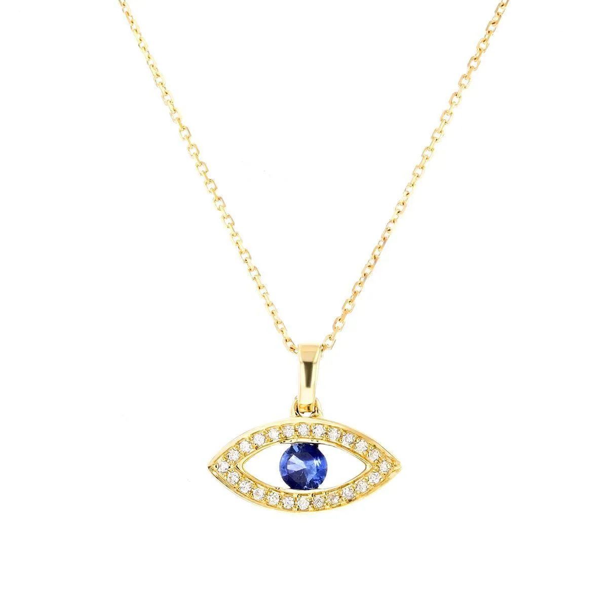 Bijou Collection Blue Sapphire & Diamond Evil Eye Pendant | 9K Yellow Gold