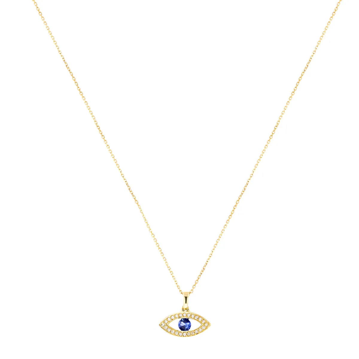 Bijou Collection Blue Sapphire & Diamond Evil Eye Pendant | 9K Yellow Gold