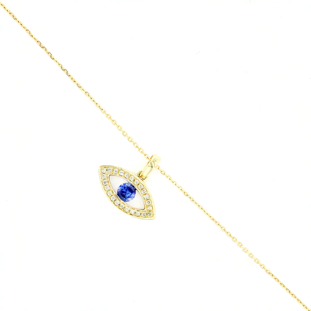 Bijou Collection Blue Sapphire & Diamond Evil Eye Pendant | 9K Yellow Gold