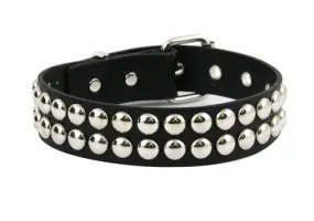 Black Leather Collar w/ 2 Rows of Silver Round Studs